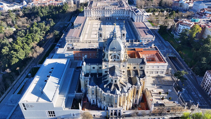 Royal Palace Of Madrid At Madrid In Community Of Madrid Spain. Medieval Buildings Landscape. Downtown District. Capital City Scenery. Royal Palace Of Madrid In Spain. Beautiful Cityscape.