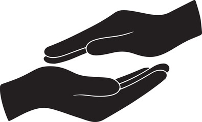 Obraz premium One hand cupped underneath another hand, symbolizing help, support, and mentorship vector silhouette art on white background