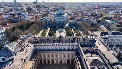 Royal Palace At Madrid In Comunidad De Madrid Spain. Medieval City Scenery. Downtown Cityscape. Madrid At Comunidad De Madrid Spain. Urban Outdoor. Royal Theatre Skyline.