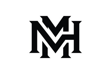 A black and white monogram featuring the letters m h and another m stacked