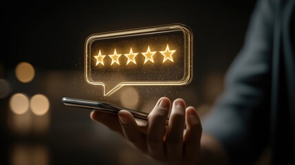 Faceless User Giving Five-Star Rating on Smartphone &ndash; Minimalist Digital Review Interface in Clean Tech Environment