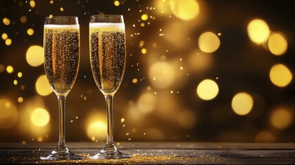 Two Flutes of Champagne Toasting to a Sparkling New Year Celebration