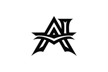 A stylized black and white logo featuring letter a with sharp edges design