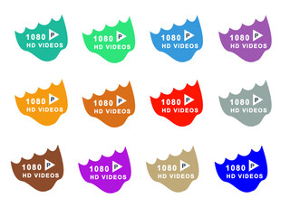 High-definition video Icons with 12 colors in a shape also a play button, and inside a play button, P is written.