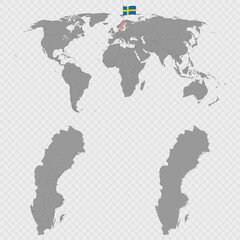 Sweden Map Set with World Location.