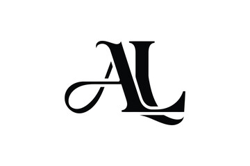 A stylized black and white monogram of the letters a and l intertwined