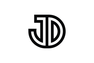 A stylized logo featuring the letters j and d in a circular design element