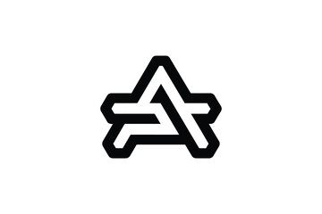 A stylized black and white logo featuring an abstract geometric design