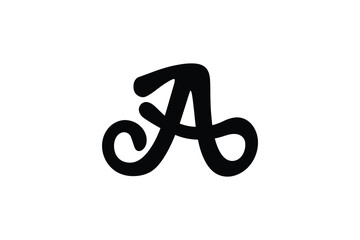 A stylized black letter a on a white background in a simple design style