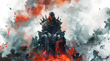 watercolor painting style Underworld king seat
