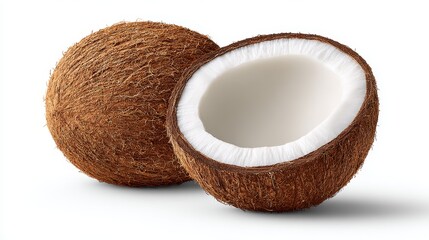 Refreshing coconut beverage on a white background perfect for beach vacation vibes invoking freshness and palm tree essence