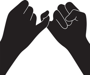 The unique and recognizable silhouette of two hands locked by their pinky fingers vector silhouette art on white background