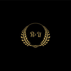 RU beautiful feminine and elegant wedding monogram initial logo with circle floral gold