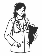 Professional Female Doctor with Stethoscope and Clipboard Illustration