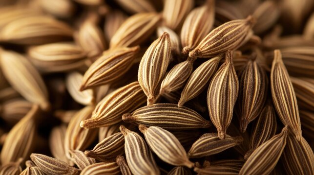 Close up detailed shot of cumin seeds texture and shapes