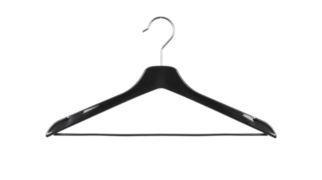 Black plastic clothes hanger isolated on transparent background - Powered by Adobe