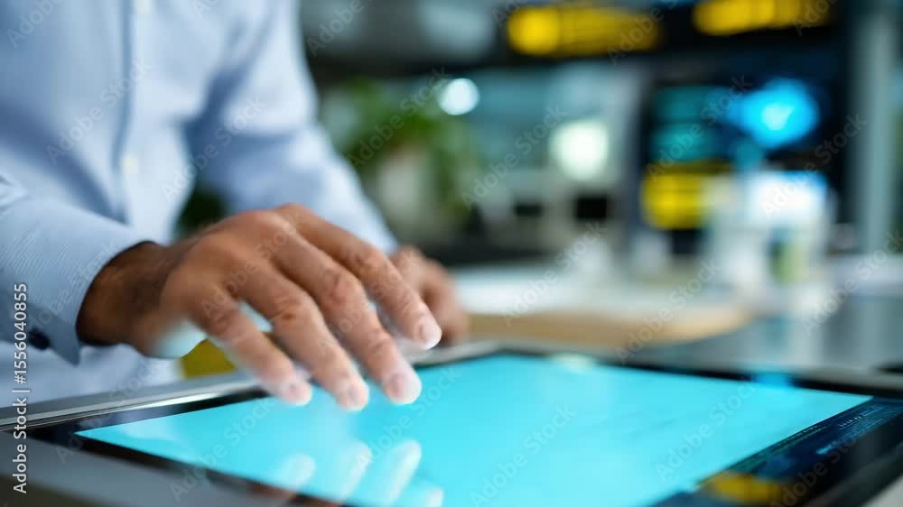 Aufkleber touchscreen hand technology for business office digital interaction with data charts and analytics