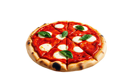 Photo of freshly baked margherita pizza isolated on transparent background