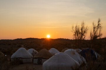 Uzbekistan desert and Yurt camp near Yangigazgan