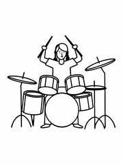 Woman Playing Drums A Line Drawing Illustration