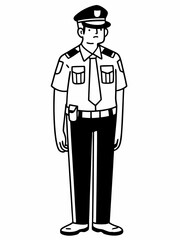 Police Officer Illustration Black and White Line Art