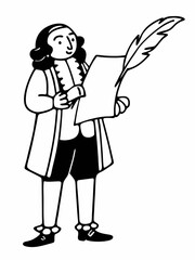 18th Century Gentleman Reading Document with Quill Pen Historical Illustration