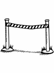Hand-Drawn Illustration of a Striped Barrier Tape Across Two Posts