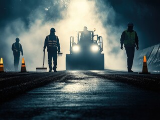 Nighttime road maintenance workers