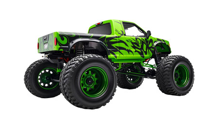 Photo of green monster truck isolated on transparent background
