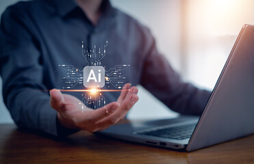 Ai technology, Businessman show technology smart robot AI, artificial intelligence deep learning, Technology smart robot AI agents.