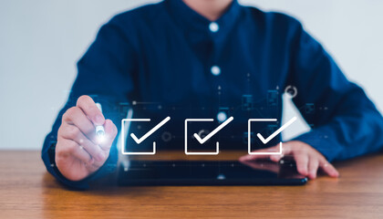 Business mark checkboxes, Survey form, check marks on checklist,Checklist concept.