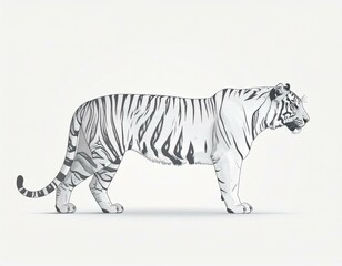 Obraz premium Profile of a White Tiger Side View Illustration Striped Coat Detail bengal tiger