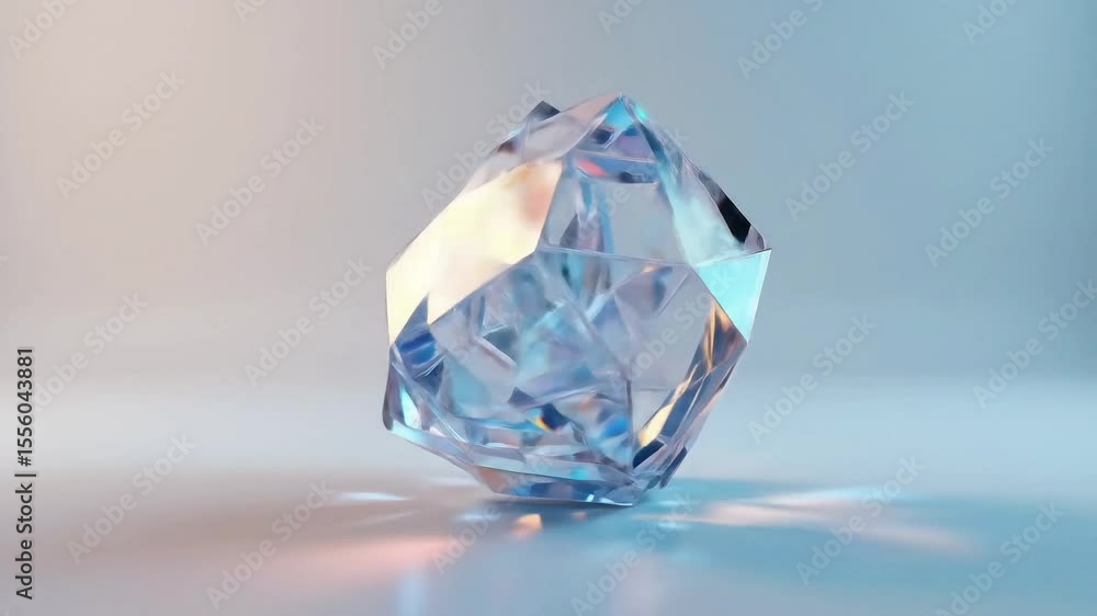 Poster crystal geometric shape with reflections on colorful background