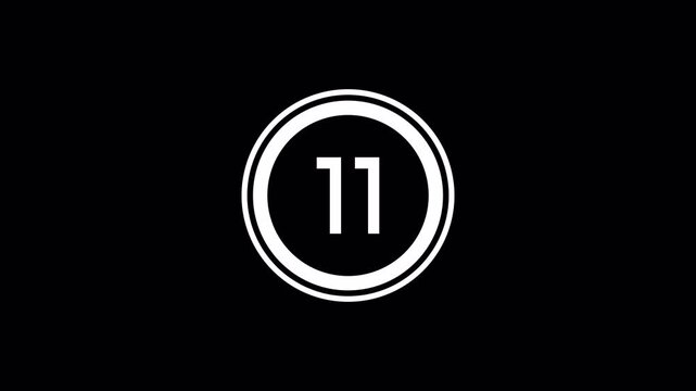 15 seconds countdown timer animation. 4k video. alpha channel