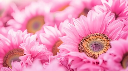 Closeup Pink Sunflowers Bouquet Soft Pastel Floral Background