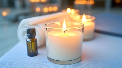Relaxing Spa Scene with Candles and Essential Oil