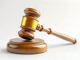 modern gavel with gold accents on white background. fairness and authority