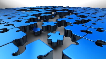 Abstract Blue 3D Puzzle Pieces Scattered Background