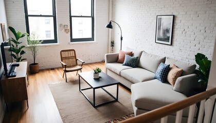 Modern Minimalist Living Room with Natural Light and Cozy Furniture in Contemporary Design