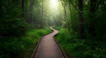 Wooden Path in the Forest