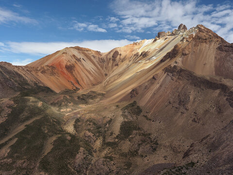 View of the crater of the Tunupa volcano, above the Salar de Uyuni, in Bolivia
