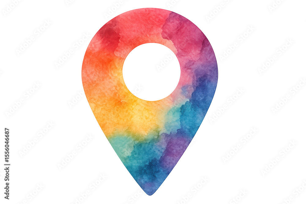 Aufkleber rainbow colored watercolor location pin icon isolated on transparent background, representing global