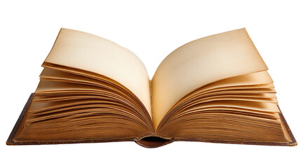 Open antique book with aged yellow pages against a dark black background