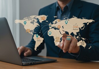 Corporate Growth Plan Chart with Financial Data and Global Map