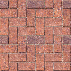 Obraz premium Brick herringbone pattern - Repeating masonry paving typically found in developed areas. Often seen in towns, patios and driveways. Seamless background texture to tile with brown color.