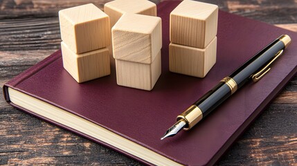 Wooden Blocks Notebook Pen Planning Strategy Concept