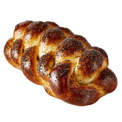 Golden-Brown Challah Bread with Poppy Seeds on Dark Background, Fresh Baked