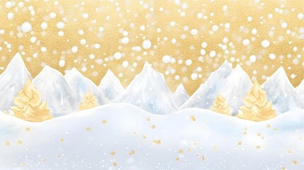 Snowy Mountain Winter Wonderland with Golden Glitter