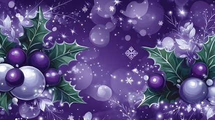 Purple Christmas Holly Berries Festive Winter Background