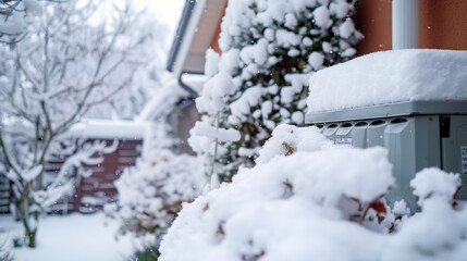 outdoor heatpump covered in snow
